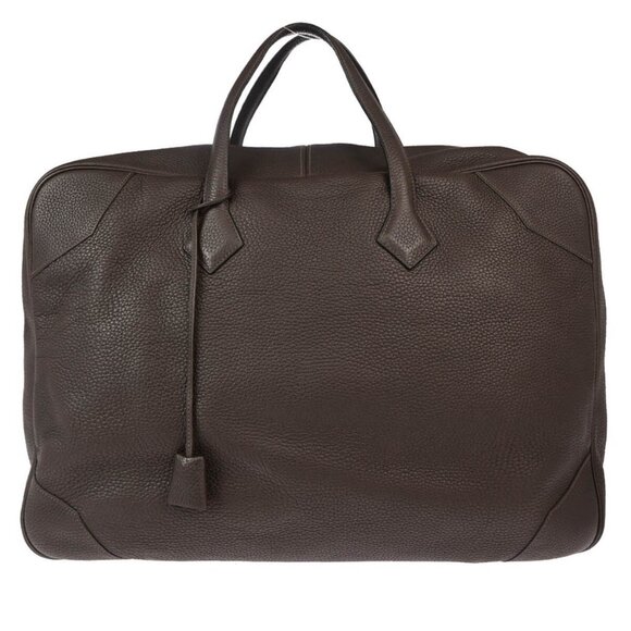 Hermes Chocolat Taurillon Clemence Victoria 50 Handbag □R 153904 - Picture 1 of 10
